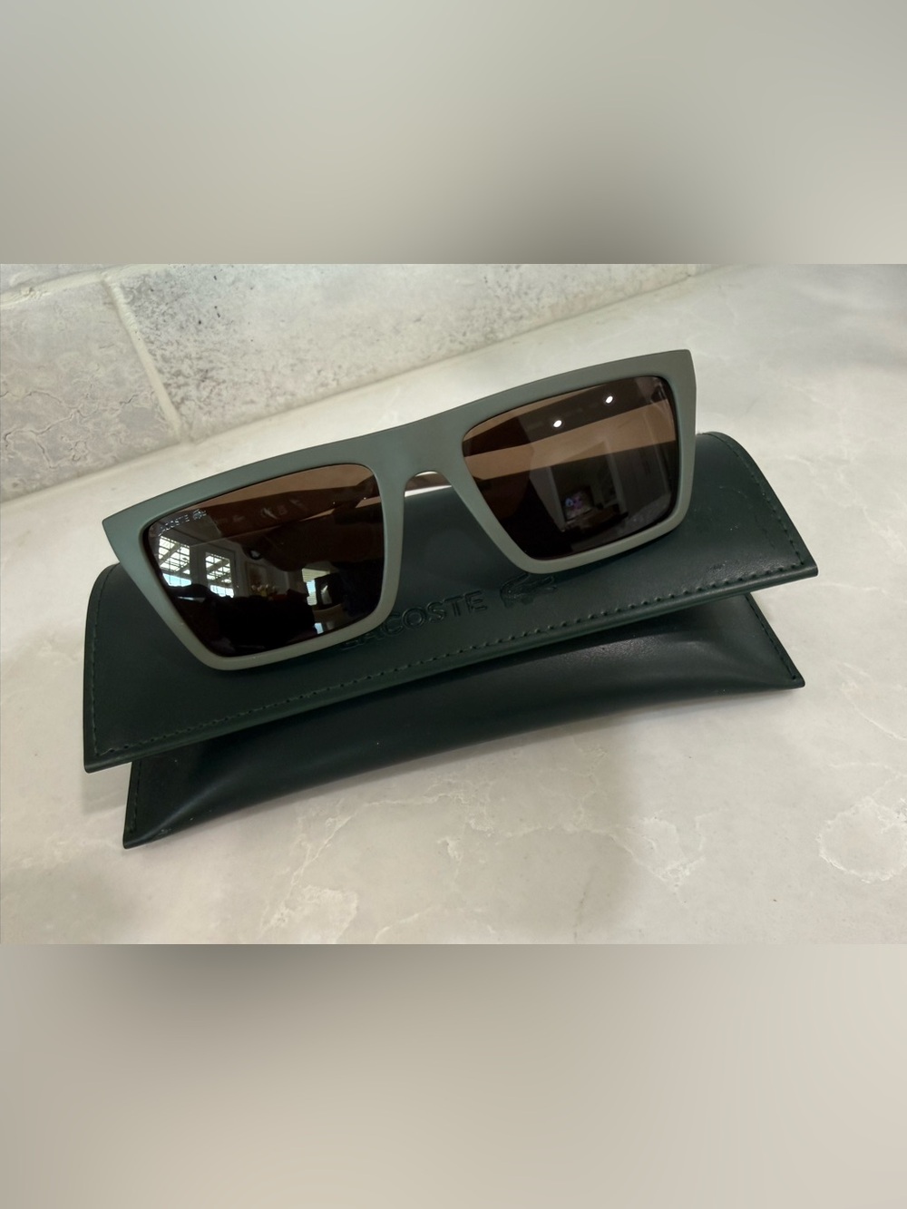 Lacoste Matte Dark Khaki Sunglasses with Brown Lenses